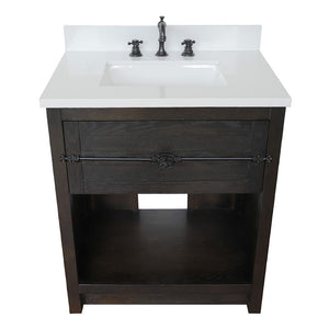 BELLATERRA HOME 400101-BA-WER 31" Single Sink Vanity in Brown Ash with White Quartz, White Rectangle Sink, Top Angled View