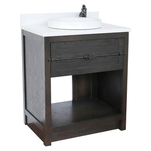 BELLATERRA HOME 400101-BA-WERD 31" Single Sink Vanity in Brown Ash with White Quartz, White Round Semi-Recessed Sink, Angled View
