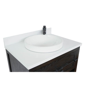 BELLATERRA HOME 400101-BA-WERD 31" Single Sink Vanity in Brown Ash with White Quartz, White Round Semi-Recessed Sink, Countertop and Sink