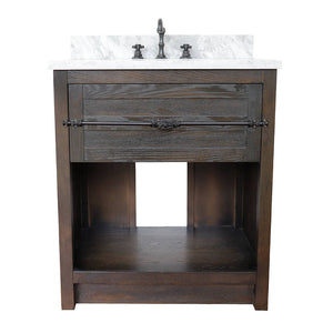 BELLATERRA HOME 400101-BA-WMR 31" Single Sink Vanity in Brown Ash with White Carrara Marble, White Rectangle Sink, Front View