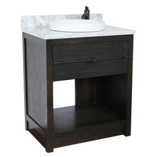 Load image into Gallery viewer, BELLATERRA HOME 400101-BA-WMRD 31&quot; Single Sink Vanity in Brown Ash with White Carrara Marble, White Round Semi-Recessed Sink, Angled View