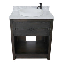 Load image into Gallery viewer, BELLATERRA HOME 400101-BA-WMRD 31&quot; Single Sink Vanity in Brown Ash with White Carrara Marble, White Round Semi-Recessed Sink, Top Angled View