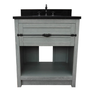 Bellaterra Home 400101-GYA-BGR 31" Single Sink Vanity in Gray Ash with Black Galaxy Granite, White Rectangle Sink, Front View