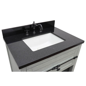 Bellaterra Home 400101-GYA-BGR 31" Single Sink Vanity in Gray Ash with Black Galaxy Granite, White Rectangle Sink, Countertop and Sink