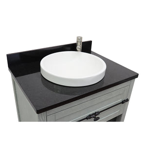 Bellaterra Home 400101-GYA-BGRD 31" Single Sink Vanity in Gray Ash with Black Galaxy Granite, White Round Semi-Recessed Sink, Countertop and Sink