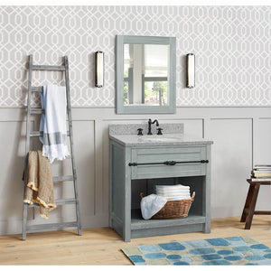 Bellaterra Home 400101-GYA-GYO 31" Single Sink Vanity in Gray Ash with Gray Granite, White Oval Sink, Bathroom Rendering