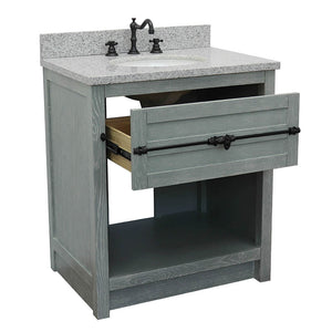 Bellaterra Home 400101-GYA-GYO 31" Single Sink Vanity in Gray Ash with Gray Granite, White Oval Sink, Open Drawer