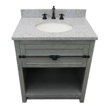 Load image into Gallery viewer, Bellaterra Home 400101-GYA-GYO 31&quot; Single Sink Vanity in Gray Ash with Gray Granite, White Oval Sink, Top Angled View