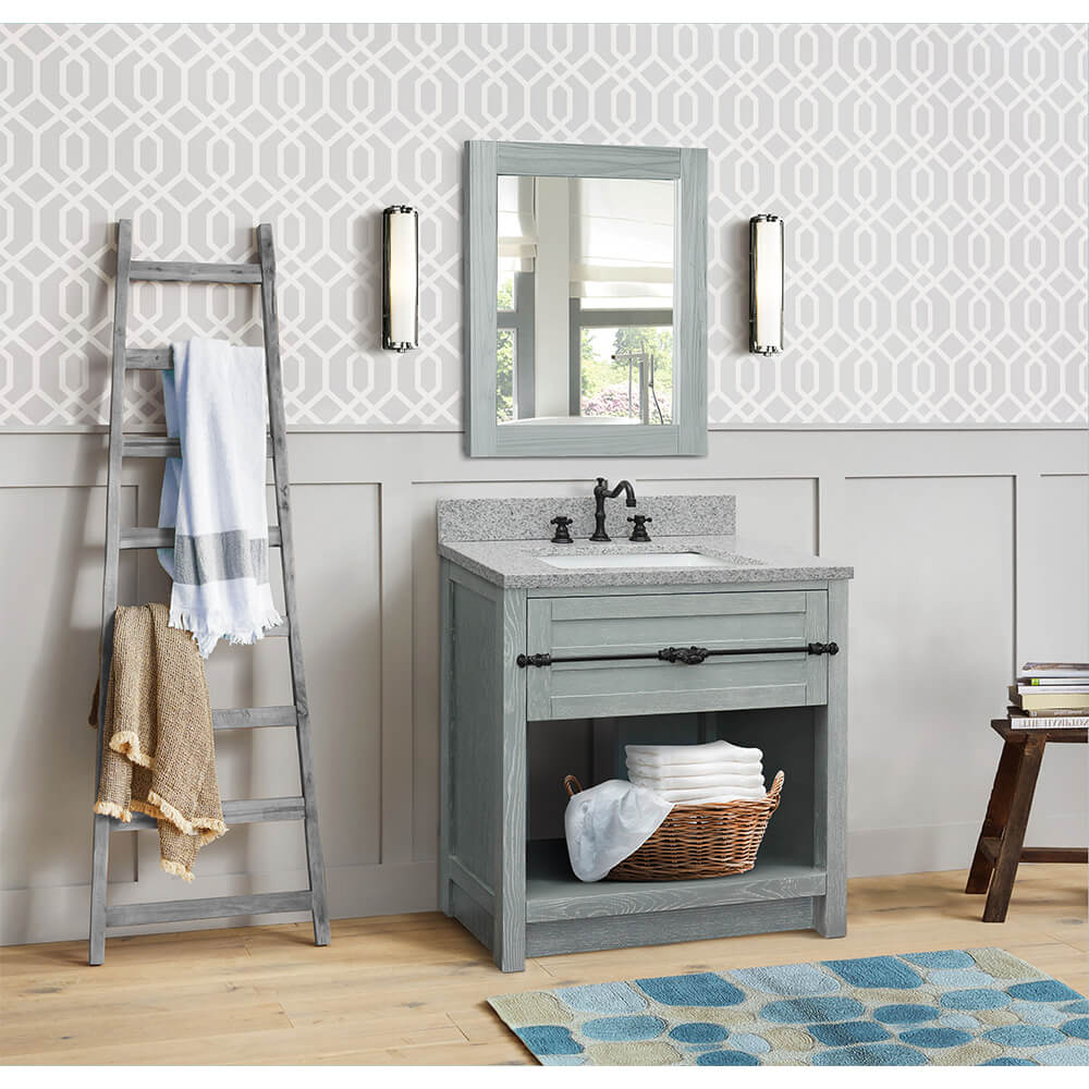 Bellaterra Home 400101-GYA-GYR 31" Single Sink Vanity in Gray Ash with Gray Granite, White Rectangle Sink, Bathroom Rendering