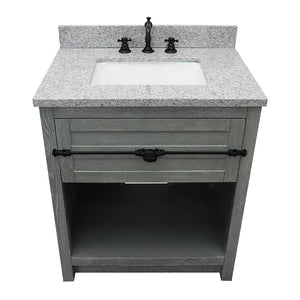 Bellaterra Home 400101-GYA-GYR 31" Single Sink Vanity in Gray Ash with Gray Granite, White Rectangle Sink, Top Angled View