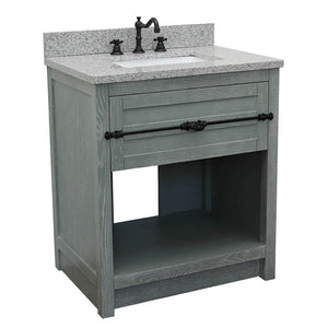 Bellaterra Home 400101-GYA-GYR 31" Single Sink Vanity in Gray Ash with Gray Granite, White Rectangle Sink, Angled View