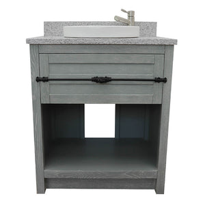Bellaterra Home 400101-GYA-GYRD 31" Single Sink Vanity in Gray Ash with Gray Granite, White Round Semi-Recessed Sink, Front View