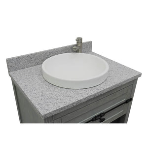 Bellaterra Home 400101-GYA-GYRD 31" Single Sink Vanity in Gray Ash with Gray Granite, White Round Semi-Recessed Sink, Countertop and Sink