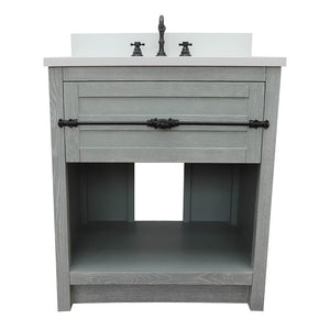 Bellaterra Home 400101-GYA-WEO 31" Single Sink Vanity in Gray Ash with White Quartz, White Oval Sink, Front View