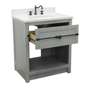 Bellaterra Home 400101-GYA-WEO 31" Single Sink Vanity in Gray Ash with White Quartz, White Oval Sink, Open Drawer