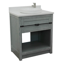 Load image into Gallery viewer, Bellaterra Home 400101-GYA-WERD 31&quot; Single Sink Vanity in Gray Ash with White Quartz, White Round Semi-Recessed Sink, Angled View