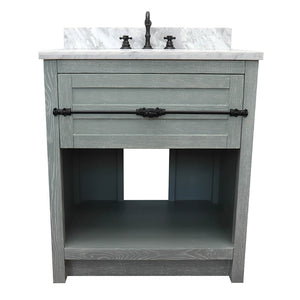 Bellaterra Home 400101-GYA-WMO 31" Single Sink Vanity in Gray Ash with White Carrara Marble, White Oval Sink, Front View