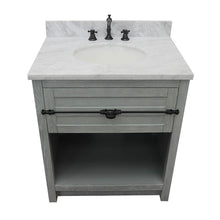 Load image into Gallery viewer, Bellaterra Home 400101-GYA-WMO 31&quot; Single Sink Vanity in Gray Ash with White Carrara Marble, White Oval Sink, Top Angled View