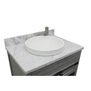 Bellaterra Home 400101-GYA-WMRD 31" Single Sink Vanity in Gray Ash with White Carrara Marble, White Round Semi-Recessed Sink, Countertop and Sink