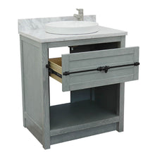 Load image into Gallery viewer, Bellaterra Home 400101-GYA-WMRD 31&quot; Single Sink Vanity in Gray Ash with White Carrara Marble, White Round Semi-Recessed Sink, Open Drawer