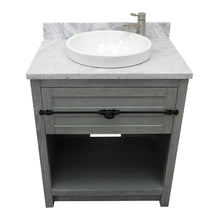Load image into Gallery viewer, Bellaterra Home 400101-GYA-WMRD 31&quot; Single Sink Vanity in Gray Ash with White Carrara Marble, White Round Semi-Recessed Sink, Top Angled View