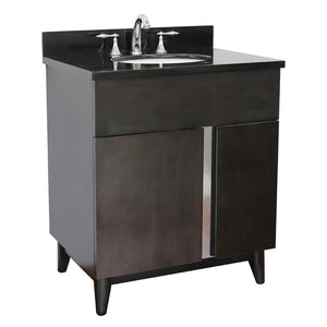 Bellaterra Home 400200-SB-BGO 31" Single Sink Vanity in Silvery Brown Ash with Black Galaxy Granite, White Oval Sink, Angled View