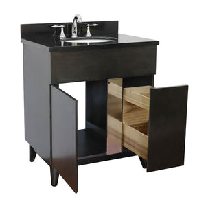 Bellaterra Home 400200-SB-BGO 31" Single Sink Vanity in Silvery Brown Ash with Black Galaxy Granite, White Oval Sink, Open Door and Drawer