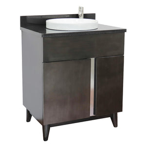 Bellaterra Home 400200-SB-BGRD 31" Single Sink Vanity in Silvery Brown Ash with Black Galaxy Granite, White Round Semi-Recessed Sink, Angled View