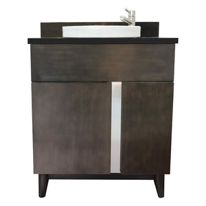 Bellaterra Home 400200-SB-BGRD 31" Single Sink Vanity in Silvery Brown Ash with Black Galaxy Granite, White Round Semi-Recessed Sink, Front View