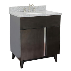 Bellaterra Home 400200-SB-GYO 31" Single Sink Vanity in Silvery Brown Ash with Gray Granite, White Oval Sink, Angled View