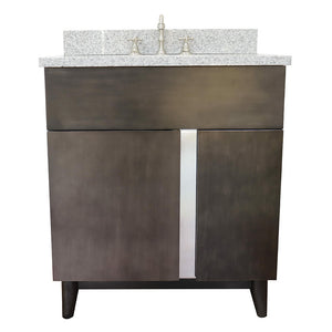 Bellaterra Home 400200-SB-GYO 31" Single Sink Vanity in Silvery Brown Ash with Gray Granite, White Oval Sink, Front View