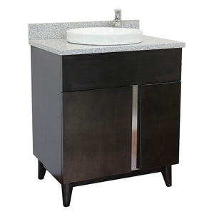 Bellaterra Home 400200-SB-GYRD 31" Single Sink Vanity in Silvery Brown Ash with Gray Granite, White Round Semi-Recessed Sink, Angled View