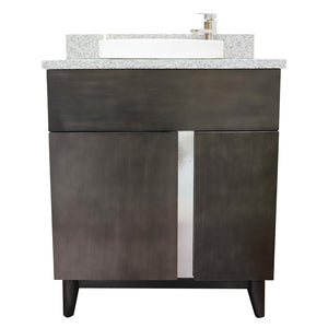Bellaterra Home 400200-SB-GYRD 31" Single Sink Vanity in Silvery Brown Ash with Gray Granite, White Round Semi-Recessed Sink, Front View