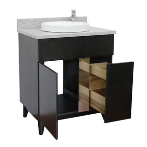Bellaterra Home 400200-SB-GYRD 31" Single Sink Vanity in Silvery Brown Ash with Gray Granite, White Round Semi-Recessed Sink, Open Door and Drawer