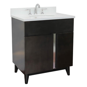 Bellaterra Home 400200-SB-WEO 31" Single Sink Vanity in Silvery Brown Ash with White Quartz, White Oval Sink, Angled View