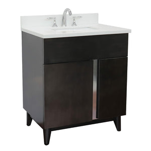 Bellaterra Home 400200-SB-WER 31" Single Sink Vanity in Silvery Brown Ash with White Quartz, White Rectangle Sink, Angled View
