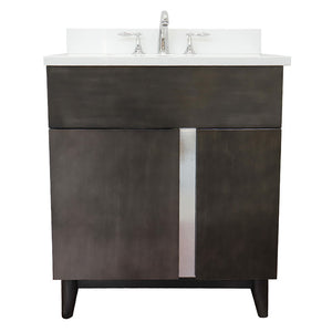 Bellaterra Home 400200-SB-WER 31" Single Sink Vanity in Silvery Brown Ash with White Quartz, White Rectangle Sink, Front View