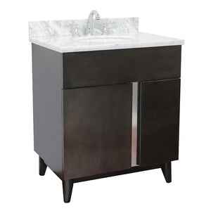 Bellaterra Home 400200-SB-WMO 31" Single Vanity in Silvery Brown Ash with White Carrara Marble, White Oval Sink, Angled View
