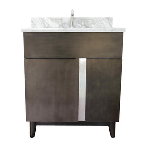 Bellaterra Home 400200-SB-WMO 31" Single Vanity in Silvery Brown Ash with White Carrara Marble, White Oval Sink, Front View