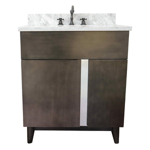 Bellaterra Home 400200-SB-WMR 31" Single Sink Vanity in Silvery Brown Ash with White Carrara Marble, White Rectangle Sink, Front View