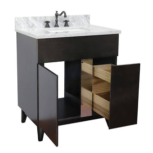 Bellaterra Home 400200-SB-WMR 31" Single Sink Vanity in Silvery Brown Ash with White Carrara Marble, White Rectangle Sink, Open Door and Drawer
