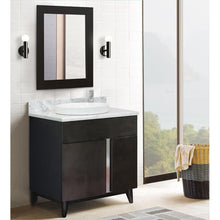 Load image into Gallery viewer, Bellaterra Home 400200-SB-WMRD 31&quot; Single Sink Vanity in Silvery Brown Ash with White Carrara Marble, White Round Semi-Recessed Sink, Bathroom Rendering