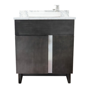 Bellaterra Home 400200-SB-WMRD 31" Single Sink Vanity in Silvery Brown Ash with White Carrara Marble, White Round Semi-Recessed Sink, Front View