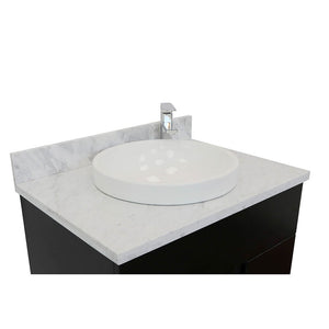 Bellaterra Home 400200-SB-WMRD 31" Single Sink Vanity in Silvery Brown Ash with White Carrara Marble, White Round Semi-Recessed Sink, Countertop and Sink