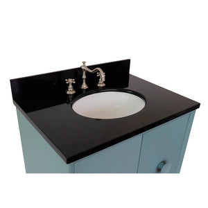 Bellaterra Home 400400-AB-BGO 31" Single Sink Vanity in Aqua Blue with Black Galaxy Granite, White Oval Sink, Countertop and Sink