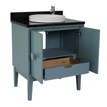 Load image into Gallery viewer, Bellaterra Home 400400-AB-BGRD 31&quot; Single Sink Vanity in Aqua Blue with Black Galaxy Granite, White Round Semi-Recessed Sink, Open Doors and Drawer