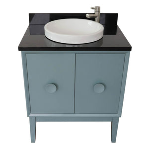 Bellaterra Home 400400-AB-BGRD 31" Single Sink Vanity in Aqua Blue with Black Galaxy Granite, White Round Semi-Recessed Sink, Top Angled View