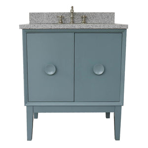 Bellaterra Home 400400-AB-GYO 31" Single Sink Vanity in Aqua Blue with Gray Granite, White Oval Sink, Front View