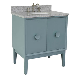 Bellaterra Home 400400-AB-GYO 31" Single Sink Vanity in Aqua Blue with Gray Granite, White Oval Sink, Angled View