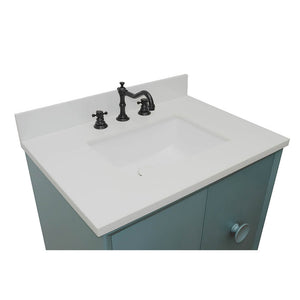 Bellaterra Home 400400-AB-WER 31" Single Sink Vanity in Aqua Blue with White Quartz, White Rectangle Sink, Countertop and Sink